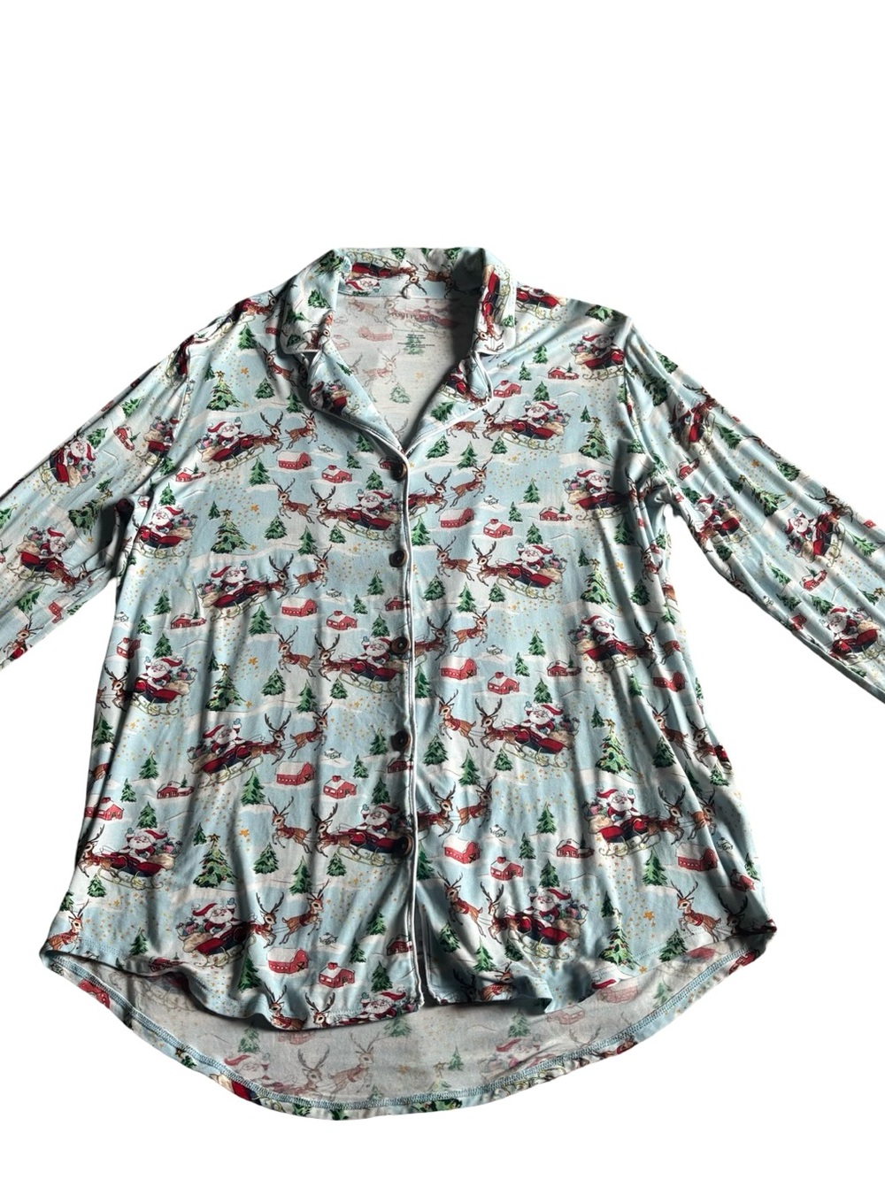 Posh Peanut Light Blue Santa & Tree Holiday Pajama Set - Picture 3 of 6